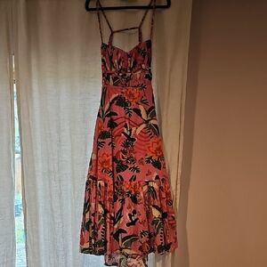 FARM Rio Pink and Green Ruffled Tiered Sundress